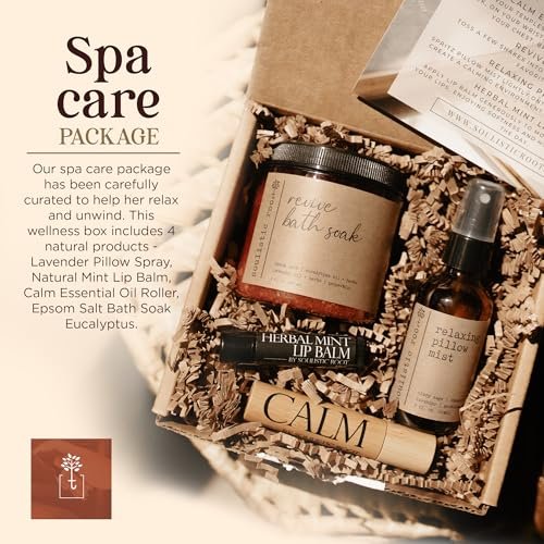 SOULISTIC ROOT Self-Care Set - Luxury Spa Bath Kit with Pillow Mist, Cooling Lip Balm, Essential Oil Roller & Epsom Salt Bath Soak, Holistic Gifts for Him & Her Avelisse