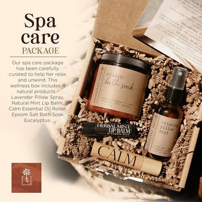 SOULISTIC ROOT Self-Care Set - Luxury Spa Bath Kit with Pillow Mist, Cooling Lip Balm, Essential Oil Roller & Epsom Salt Bath Soak, Holistic Gifts for Him & Her Avelisse
