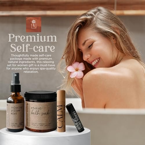 SOULISTIC ROOT Self-Care Set - Luxury Spa Bath Kit with Pillow Mist, Cooling Lip Balm, Essential Oil Roller & Epsom Salt Bath Soak, Holistic Gifts for Him & Her Avelisse