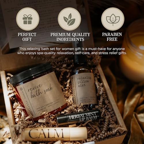 SOULISTIC ROOT Self-Care Set - Luxury Spa Bath Kit with Pillow Mist, Cooling Lip Balm, Essential Oil Roller & Epsom Salt Bath Soak, Holistic Gifts for Him & Her Avelisse