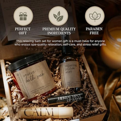 SOULISTIC ROOT Self-Care Set - Luxury Spa Bath Kit with Pillow Mist, Cooling Lip Balm, Essential Oil Roller & Epsom Salt Bath Soak, Holistic Gifts for Him & Her Avelisse