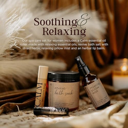 SOULISTIC ROOT Self-Care Set - Luxury Spa Bath Kit with Pillow Mist, Cooling Lip Balm, Essential Oil Roller & Epsom Salt Bath Soak, Holistic Gifts for Him & Her Avelisse