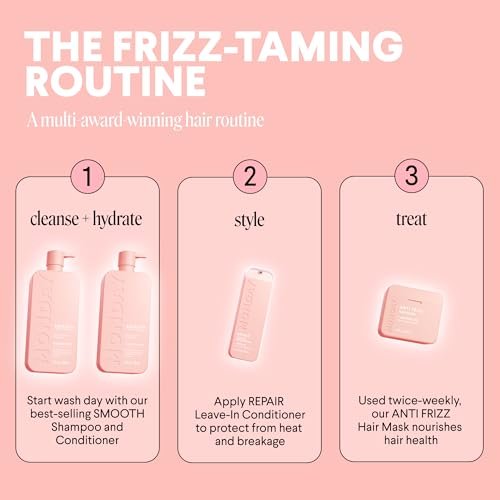 MONDAY HAIRCARE Smooth Shampoo + Conditioner Set for Frizzy, Coarse & Curly Hair – Coconut Oil, Shea Butter & Vitamin E – 27 oz Each – 100% Recyclable Bottle – Pink Avelisse