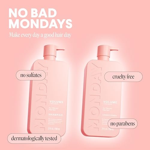 MONDAY HAIRCARE Volume Shampoo + Conditioner Set (2 Count) - 27 oz Each for Thin, Fine & Oily Hair - Made with Coconut Oil, Ginger Extract & Vitamin E - 100% Recyclable Bottles Avelisse