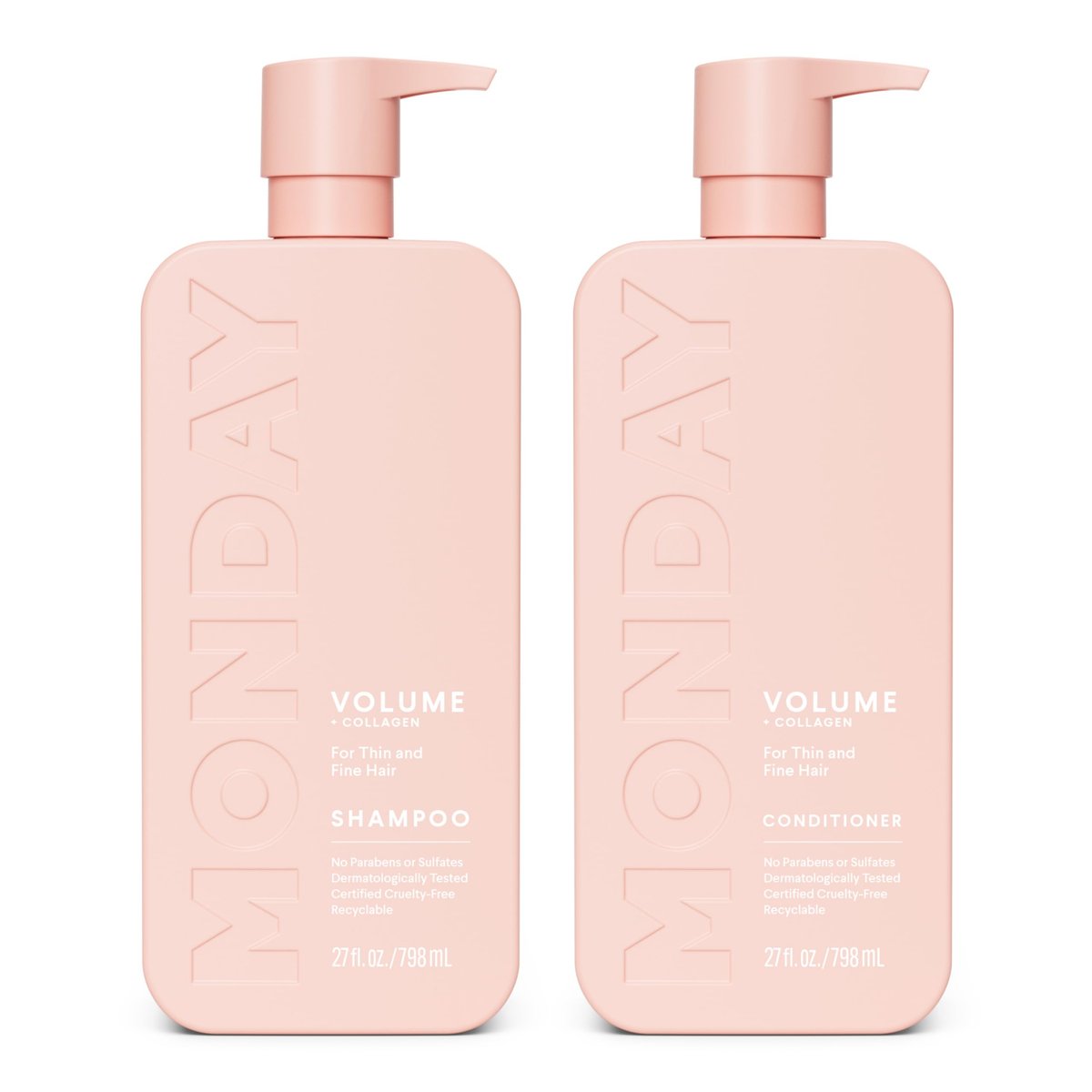 MONDAY HAIRCARE Volume Shampoo + Conditioner Set (2 Count) - 27 oz Each for Thin, Fine & Oily Hair - Made with Coconut Oil, Ginger Extract & Vitamin E - 100% Recyclable Bottles Avelisse