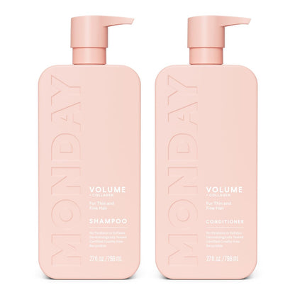 MONDAY HAIRCARE Volume Shampoo + Conditioner Set (2 Count) - 27 oz Each for Thin, Fine & Oily Hair - Made with Coconut Oil, Ginger Extract & Vitamin E - 100% Recyclable Bottles Avelisse