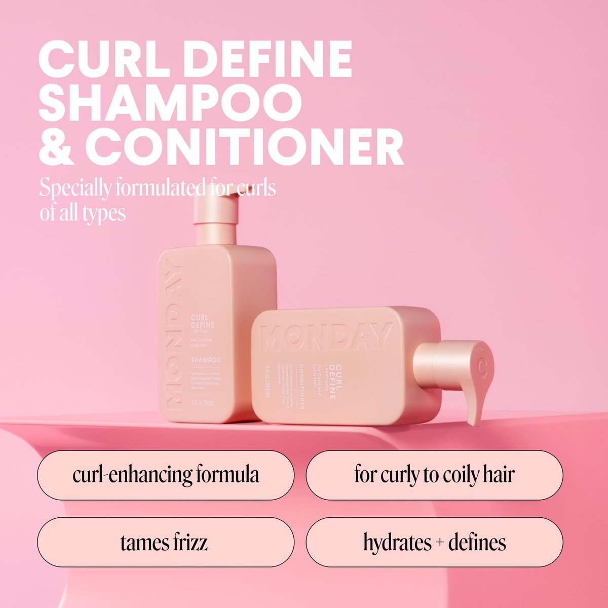 MONDAY HAIRCARE Curl Define Shampoo + Conditioner Set – Nourish Curls, Tame Frizz with Coconut Oil & Shea Butter, 2 x 12 oz, 100% Recyclable Bottles - görsel 3