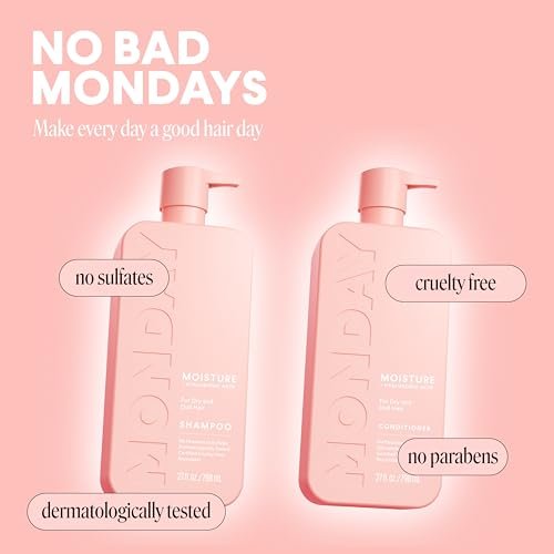 MONDAY HAIRCARE Moisture Shampoo + Conditioner Bathroom Set (2 Count) 27 oz Each for Dry, Coarse, Stressed, Frizzy Hair Avelisse