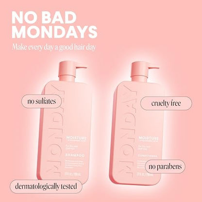 MONDAY HAIRCARE Moisture Shampoo + Conditioner Bathroom Set (2 Count) 27 oz Each for Dry, Coarse, Stressed, Frizzy Hair Avelisse