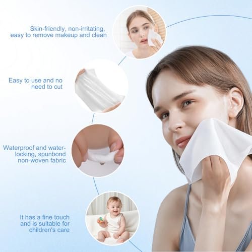 UPSTORE Disposable Cleaning Face Towels – 40-Piece Roll of Non-Woven Facial Wipes for Makeup Removal and Gentle Cleansing - görsel 8