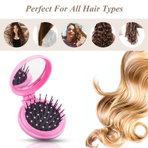 6-Piece Mini Hair Brush Set with Makeup Mirror – Compact Travel Hair Brushes for Women & Girls, Portable Round Hair Massage Comb, 6 Colors - görsel 10