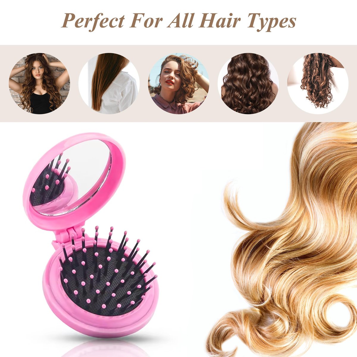 6-Piece Mini Hair Brush Set with Makeup Mirror – Compact Travel Hair Brushes for Women & Girls, Portable Round Hair Massage Comb, 6 Colors - görsel 9