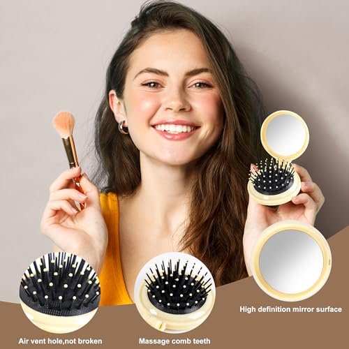 6-Piece Mini Hair Brush Set with Makeup Mirror – Compact Travel Hair Brushes for Women & Girls, Portable Round Hair Massage Comb, 6 Colors - görsel 6