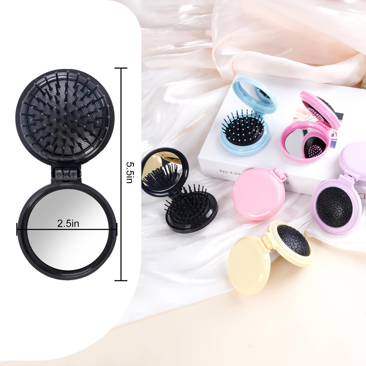 6-Piece Mini Hair Brush Set with Makeup Mirror – Compact Travel Hair Brushes for Women & Girls, Portable Round Hair Massage Comb, 6 Colors - görsel 3