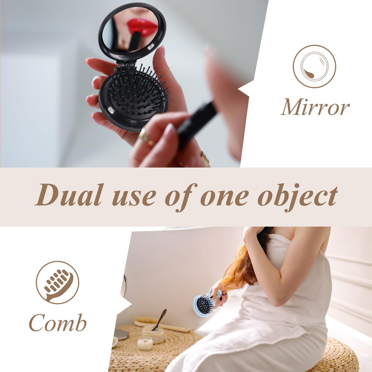 6-Piece Mini Hair Brush Set with Makeup Mirror – Compact Travel Hair Brushes for Women & Girls, Portable Round Hair Massage Comb, 6 Colors - görsel 7