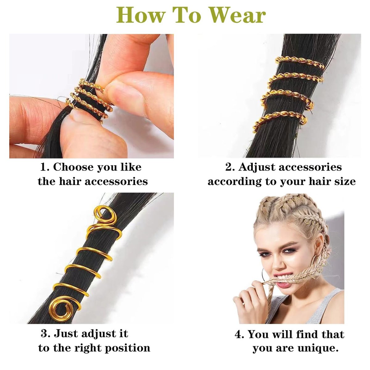 Tuefuzy 280 Pcs Gold Hair Jewelry Braid Set – Metal Hair Rings, Cuffs & Clips for Dreadlock Accessories - görsel 7