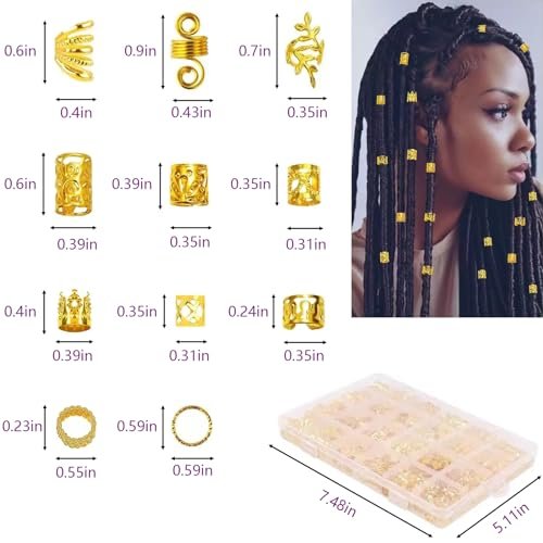 Tuefuzy 280 Pcs Gold Hair Jewelry Braid Set – Metal Hair Rings, Cuffs & Clips for Dreadlock Accessories - görsel 6