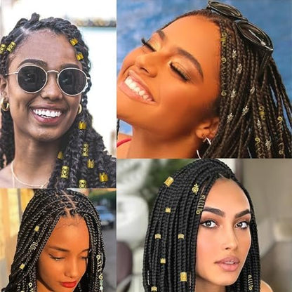 200 Pcs Hair Beads Jewelry Set - Gold and Silver Dreadlock Hair Charms, Braid Cuffs, Clips, and Metal Hair Coils for Braids