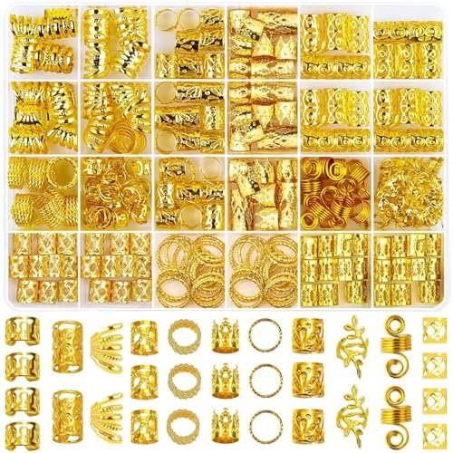 Tuefuzy 280 Pcs Gold Hair Jewelry Braid Set – Metal Hair Rings, Cuffs & Clips for Dreadlock Accessories - görsel 2