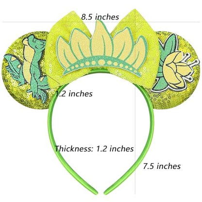 Bmobuo Princess Mouse Ears Headband for Women - Green Frog Mouse Ears for Adult Park Ears