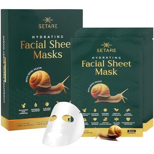 Setare Hydrating Sheet Masks with Snail Mucin, Collagen, Hyaluronic Acid & Premium Botanicals - 8 Pack - görsel 2