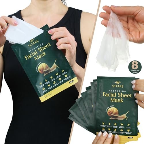 Setare Hydrating Sheet Masks with Snail Mucin, Collagen, Hyaluronic Acid & Premium Botanicals - 8 Pack - görsel 8
