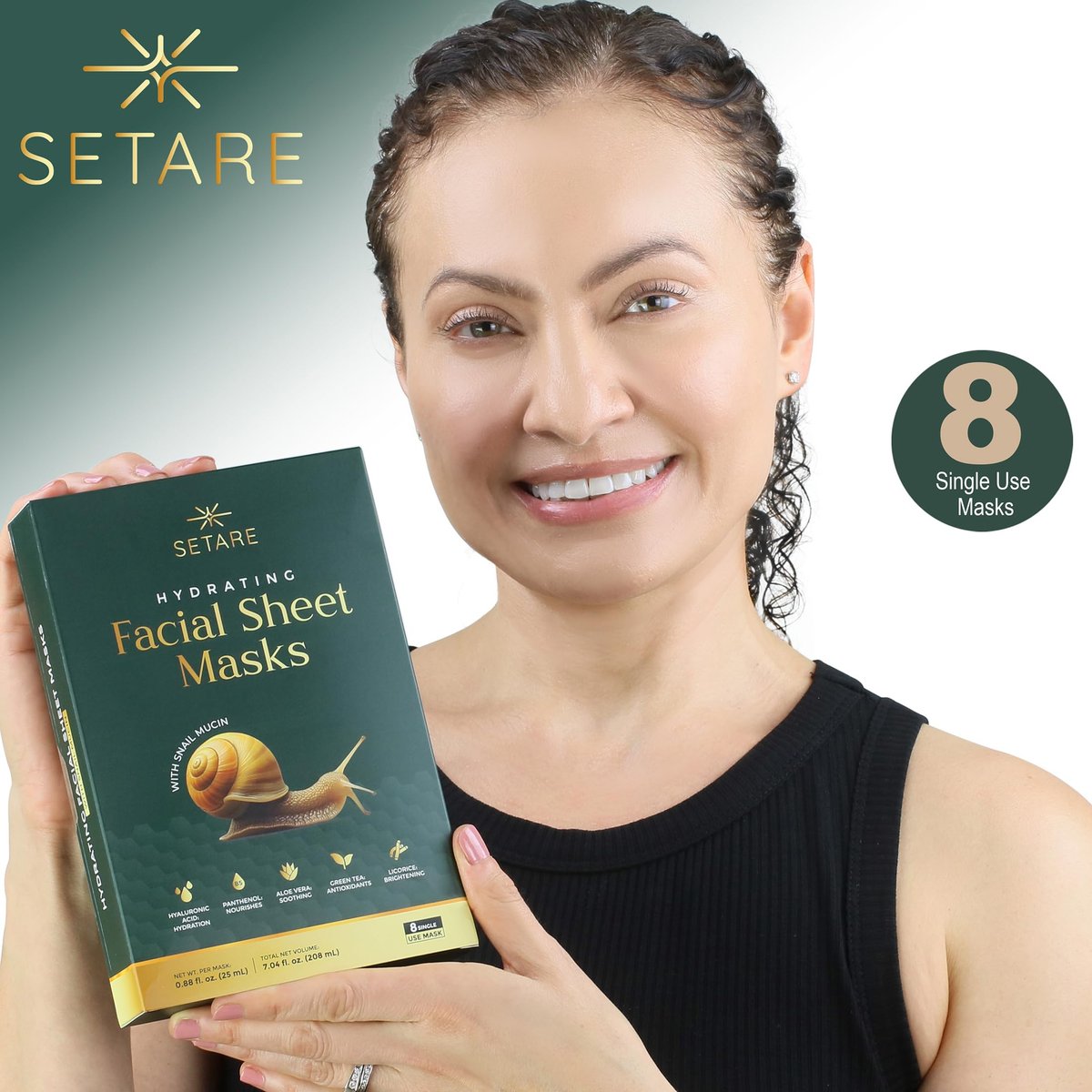 Setare Hydrating Sheet Masks with Snail Mucin, Collagen, Hyaluronic Acid & Premium Botanicals - 8 Pack - görsel 11