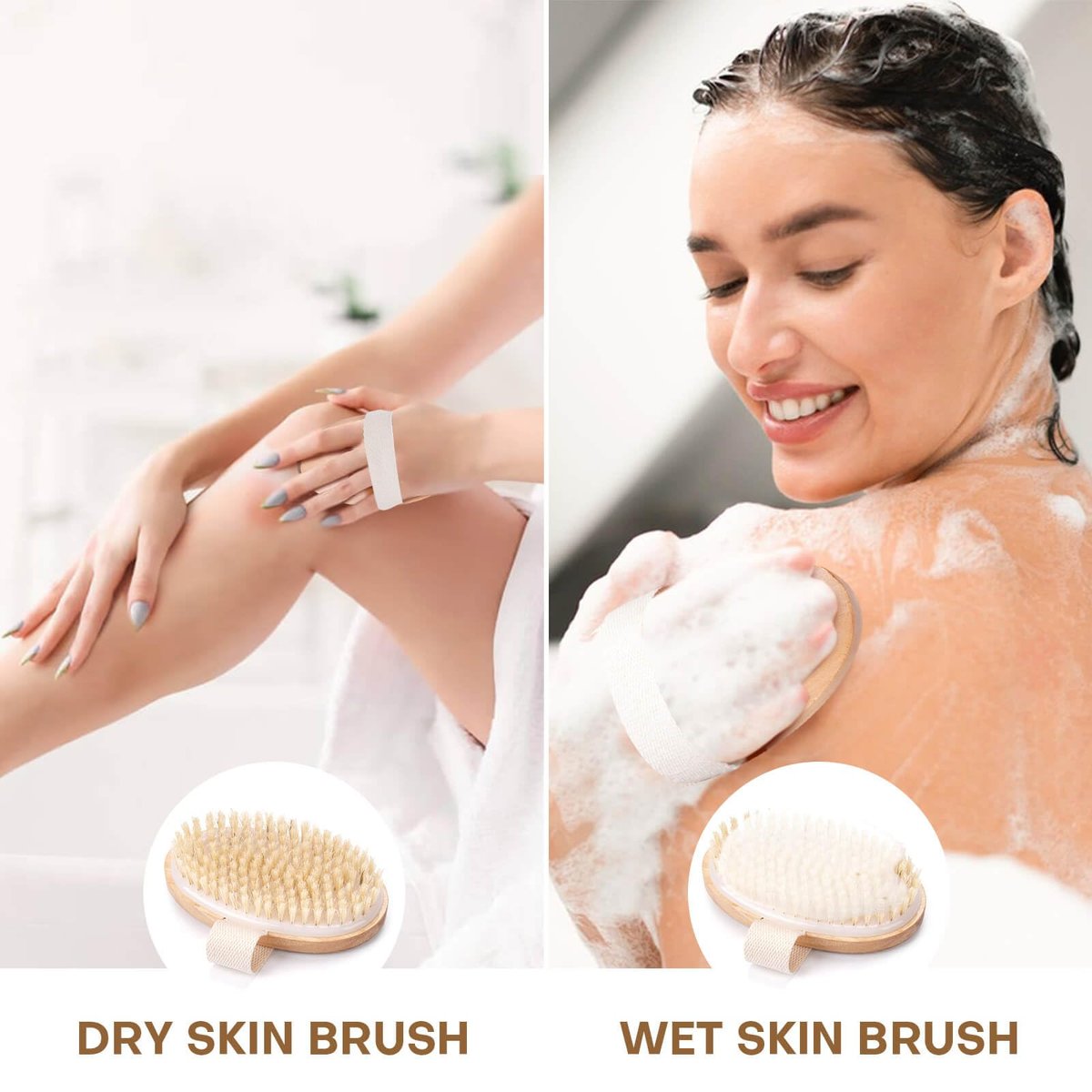 2 Pack Dry Brushing Body Brush - Natural Bristle Exfoliating Brush with Massage Nodes for Lymphatic Drainage, Cellulite Reduction, and Acne Relief - görsel 11