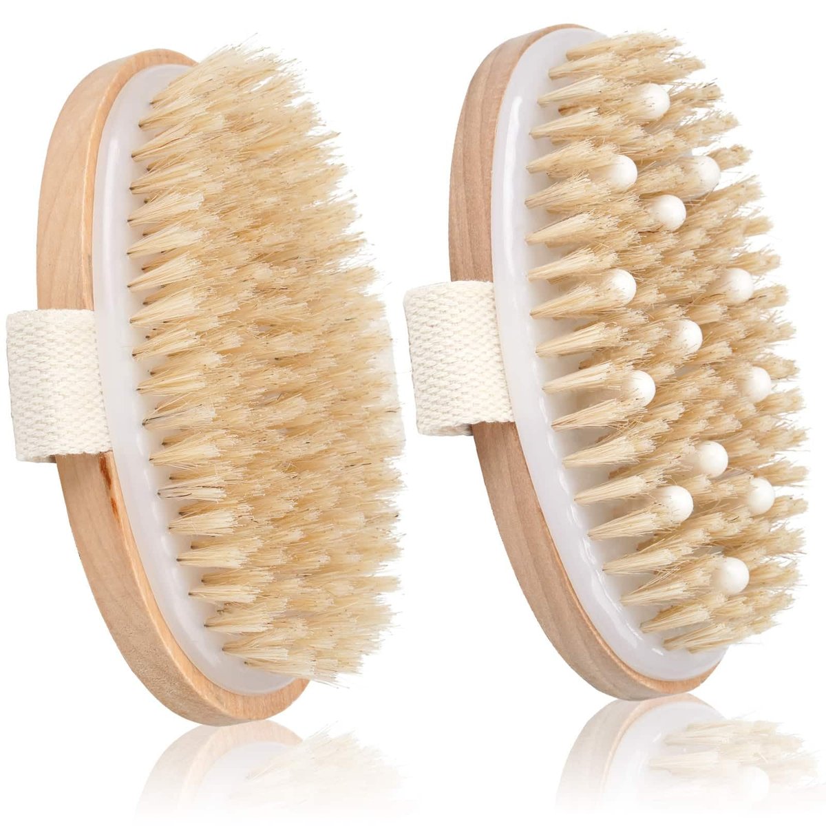 2 Pack Dry Brushing Body Brush - Natural Bristle Exfoliating Brush with Massage Nodes for Lymphatic Drainage, Cellulite Reduction, and Acne Relief - görsel 1