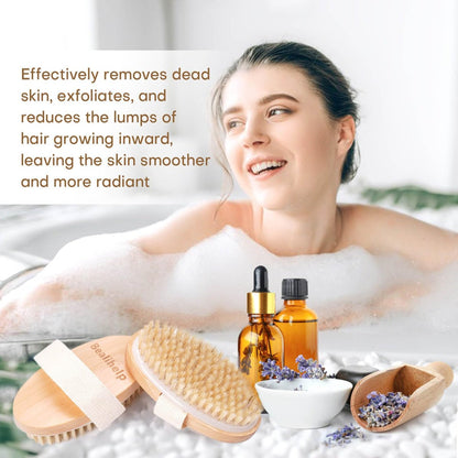 2 Pack Dry Brushing Body Brush - Natural Bristle Exfoliating Brush with Massage Nodes for Lymphatic Drainage, Cellulite Reduction, and Acne Relief