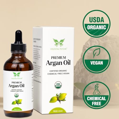 Celestial Psyché USDA Certified Organic Argan Oil – 100% Pure, Natural, Hexane-Free for Hair Growth, Scalp Care & Skin Hydration (4 oz) Avelisse