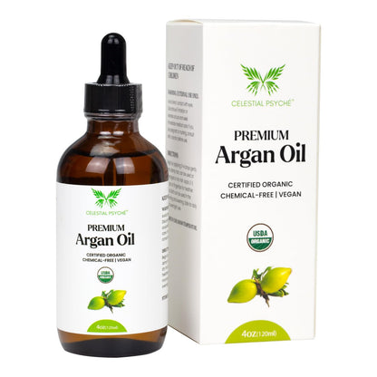 Celestial Psyché USDA Certified Organic Argan Oil – 100% Pure, Natural, Hexane-Free for Hair Growth, Scalp Care & Skin Hydration (4 oz) Avelisse