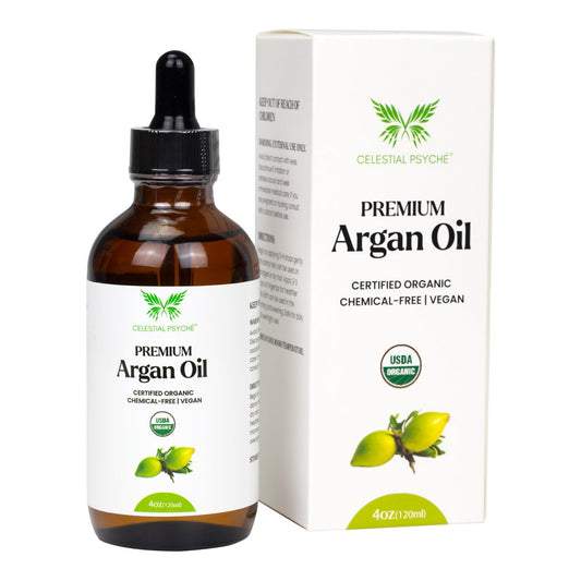 Celestial Psyché USDA Certified Organic Argan Oil – 100% Pure, Natural, Hexane-Free for Hair Growth, Scalp Care & Skin Hydration (4 oz) Avelisse