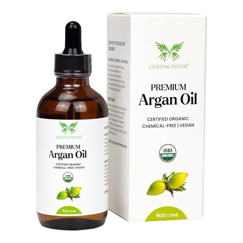 Celestial Psyché USDA Certified Organic Argan Oil – 100% Pure, Natural, Hexane-Free for Hair Growth, Scalp Care & Skin Hydration (4 oz) Avelisse