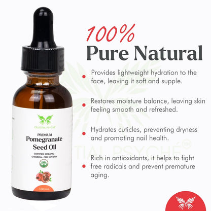 Celestial Psyché USDA Certified Organic Pomegranate Seed Oil – 100% Pure Natural Face Moisturizer for Hydration & Nail Beauty Enhancement (1 oz)