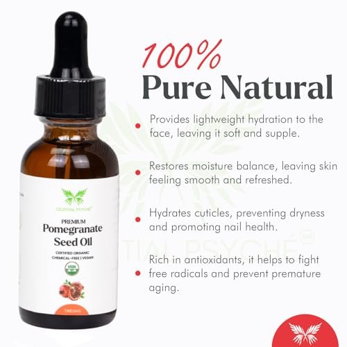 Celestial Psyché USDA Certified Organic Pomegranate Seed Oil – 100% Pure Natural Face Moisturizer for Hydration & Nail Beauty Enhancement (1 oz) - görsel 4