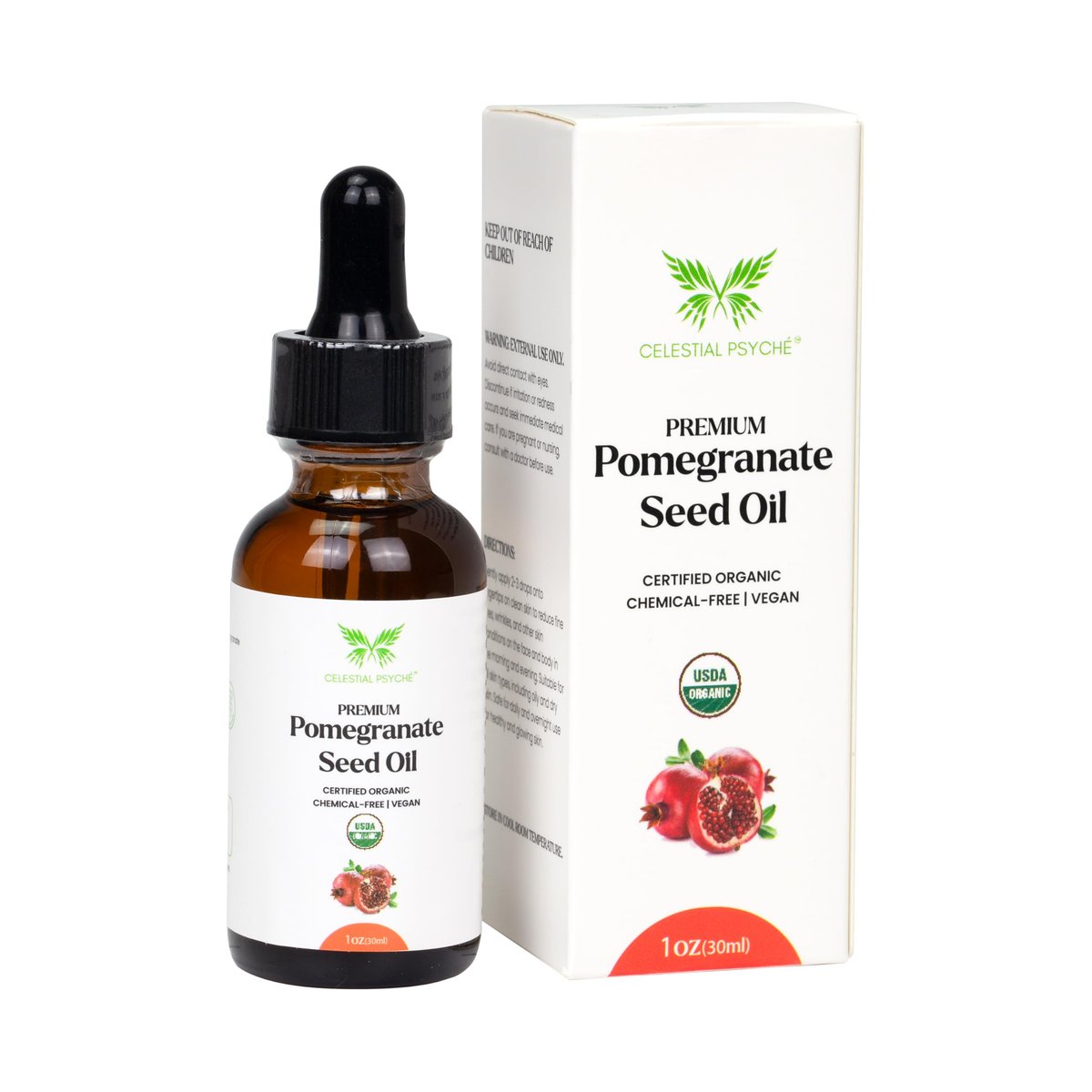 Celestial Psyché USDA Certified Organic Pomegranate Seed Oil – 100% Pure Natural Face Moisturizer for Hydration & Nail Beauty Enhancement (1 oz) - görsel 1