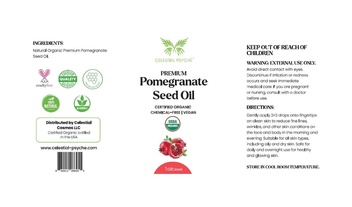 Celestial Psyché USDA Certified Organic Pomegranate Seed Oil – 100% Pure Natural Face Moisturizer for Hydration & Nail Beauty Enhancement (1 oz) - görsel 15