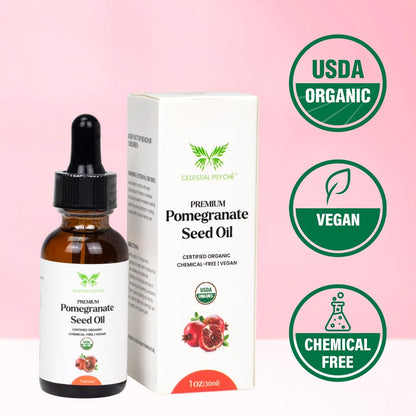 Celestial Psyché USDA Certified Organic Pomegranate Seed Oil – 100% Pure Natural Face Moisturizer for Hydration & Nail Beauty Enhancement (1 oz)
