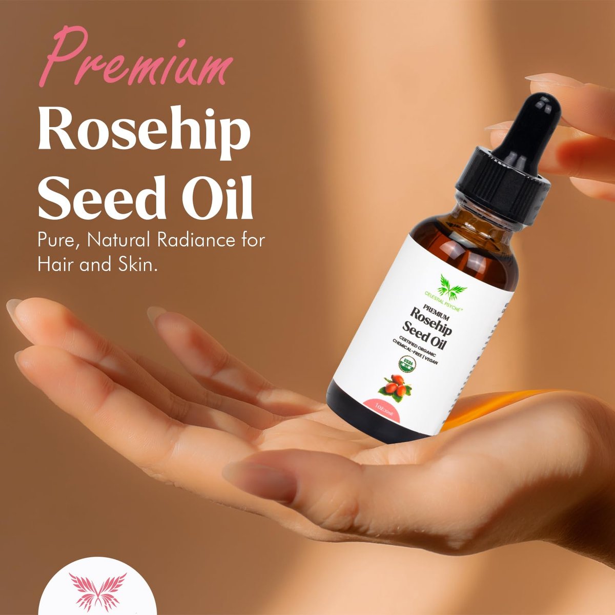 Celestial Psyché USDA Certified Organic Rosehip Seed Oil - 100% Pure, Natural Face Oil for Hydration, Anti-Aging & Antioxidants (1 oz) - görsel 5