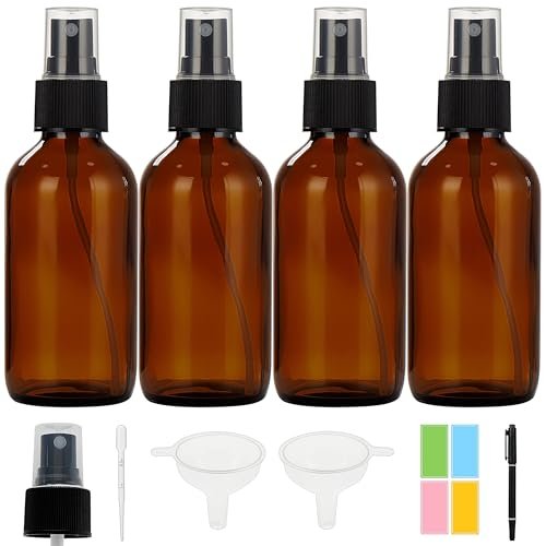 Bastelica Dark Amber Glass Spray Bottles 4 oz - 4 Pack Small Glass Spray Bottles for Essential Oils, Fine Mist for Face, Hair, Plants, Travel, Perfumes, Cleaning Solutions - görsel 1