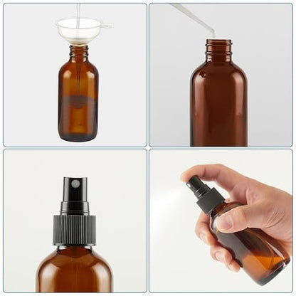 Bastelica Dark Amber Glass Spray Bottles 4 oz - 4 Pack Small Glass Spray Bottles for Essential Oils, Fine Mist for Face, Hair, Plants, Travel, Perfumes, Cleaning Solutions