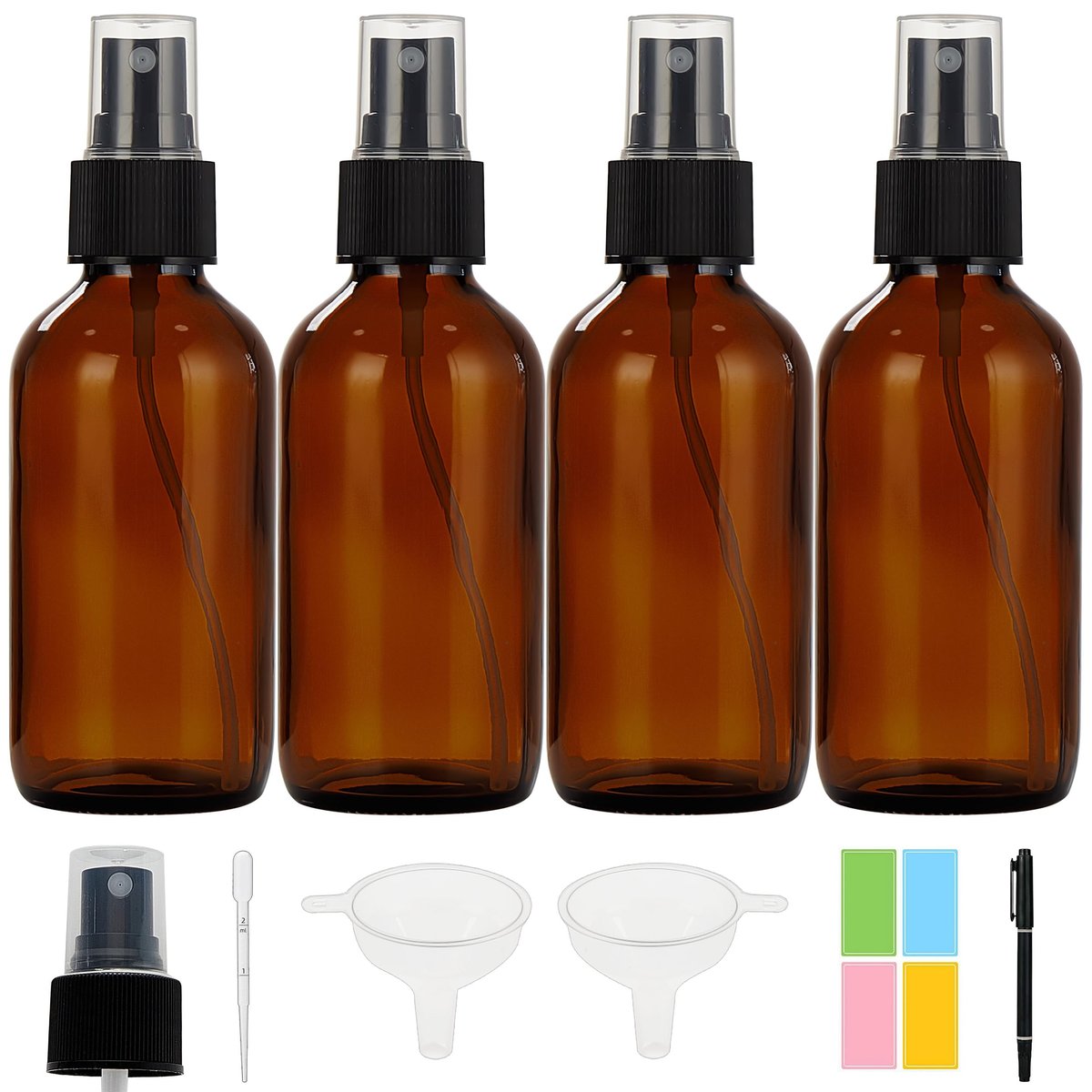 Bastelica Dark Amber Glass Spray Bottles 4 oz - 4 Pack Small Glass Spray Bottles for Essential Oils, Fine Mist for Face, Hair, Plants, Travel, Perfumes, Cleaning Solutions - görsel 2