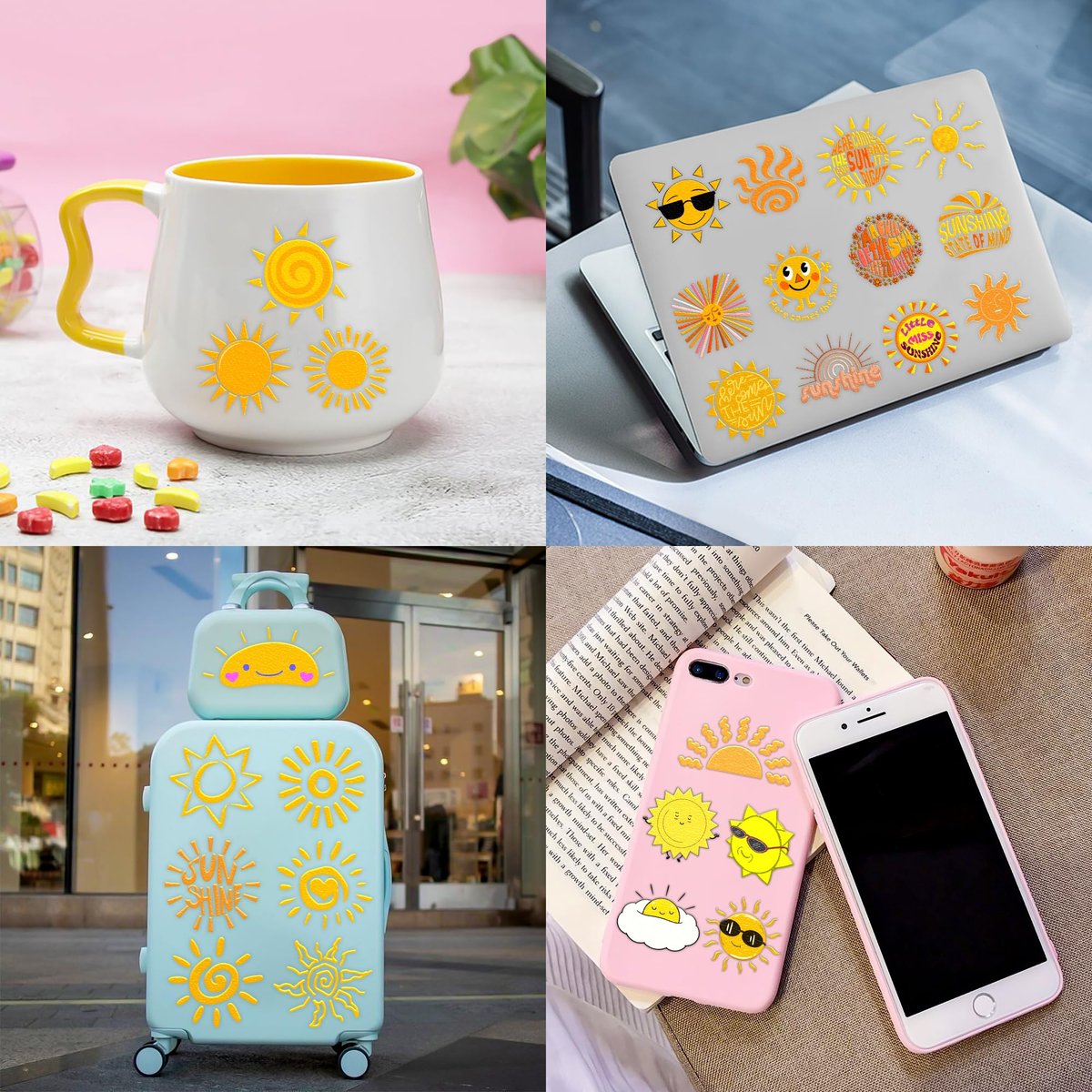 96 PCS Yellow Sun Pre-Cut Birthday Party Decorations Favors Supplies Gold Hippie Sun Smile You Are My Sunshine Decor Temporary Tattoos Stickers for Girls Boys Cute Gifts School Prizes Rewards - görsel 11