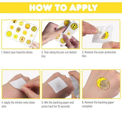 96 PCS Yellow Sun Pre-Cut Birthday Party Decorations Favors Supplies Gold Hippie Sun Smile You Are My Sunshine Decor Temporary Tattoos Stickers for Girls Boys Cute Gifts School Prizes Rewards
