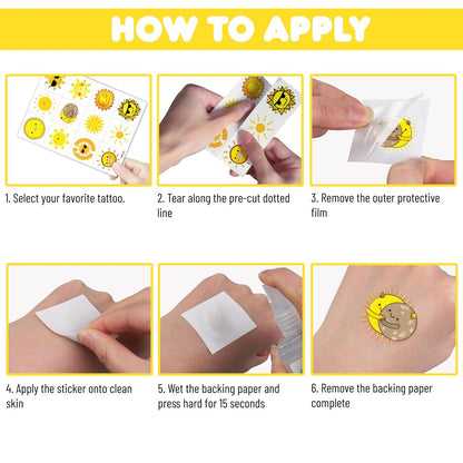 96 PCS Yellow Sun Pre-Cut Birthday Party Decorations Favors Supplies Gold Hippie Sun Smile You Are My Sunshine Decor Temporary Tattoos Stickers for Girls Boys Cute Gifts School Prizes Rewards