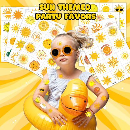96 PCS Yellow Sun Pre-Cut Birthday Party Decorations Favors Supplies Gold Hippie Sun Smile You Are My Sunshine Decor Temporary Tattoos Stickers for Girls Boys Cute Gifts School Prizes Rewards