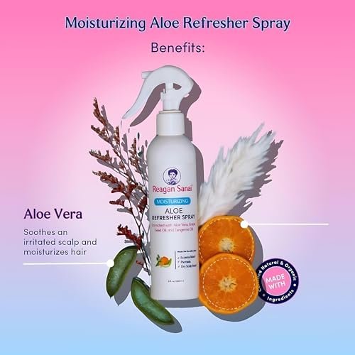 Reagan Sanai Moisturizing Aloe Refresher Hair Spray 8 oz - Organic Hairspray for Strengthening, Softening, and Shine - Curl Enhancer Extra Hold - Hair Detangler Spray Avelisse