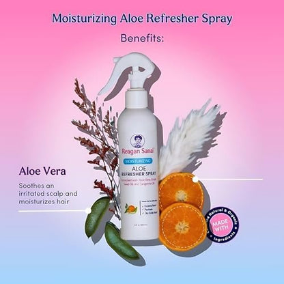 Reagan Sanai Moisturizing Aloe Refresher Hair Spray 8 oz - Organic Hairspray for Strengthening, Softening, and Shine - Curl Enhancer Extra Hold - Hair Detangler Spray Avelisse