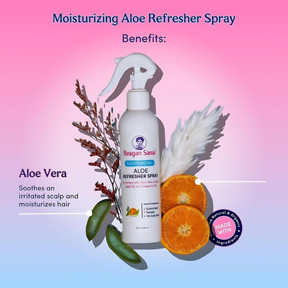 Reagan Sanai Moisturizing Aloe Refresher Hair Spray 8 oz - Organic Hairspray for Strengthening, Softening, and Shine - Curl Enhancer Extra Hold - Hair Detangler Spray Avelisse